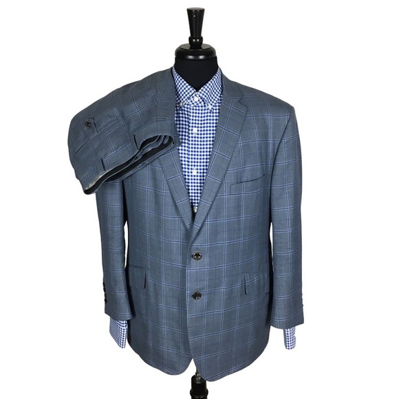 Tom James Royal Classic Mens GrayPurple Check 44R Wool 2PC Suit Pant 42x28